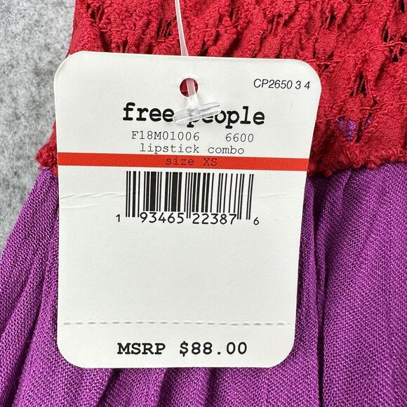 Free People Adella Lace Slip Dress Womens XS Lipstick Combo Purple Red Boho NEW - Picture 13 of 13